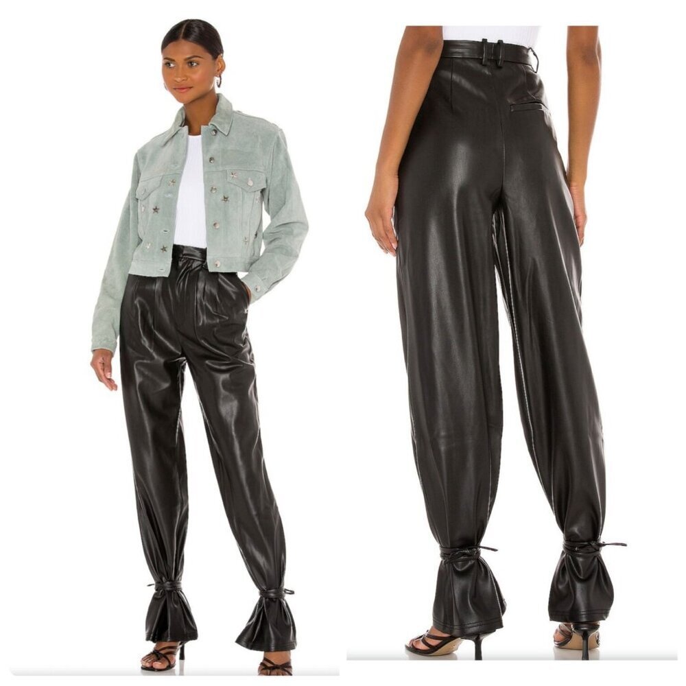 L'Academie / REVOLVE NWT $188 Gather Ankle Pant Black Faux Leather Women's Sz L